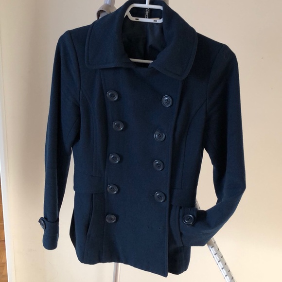 Navy blue wool blend pea coat - Picture 3 of 5